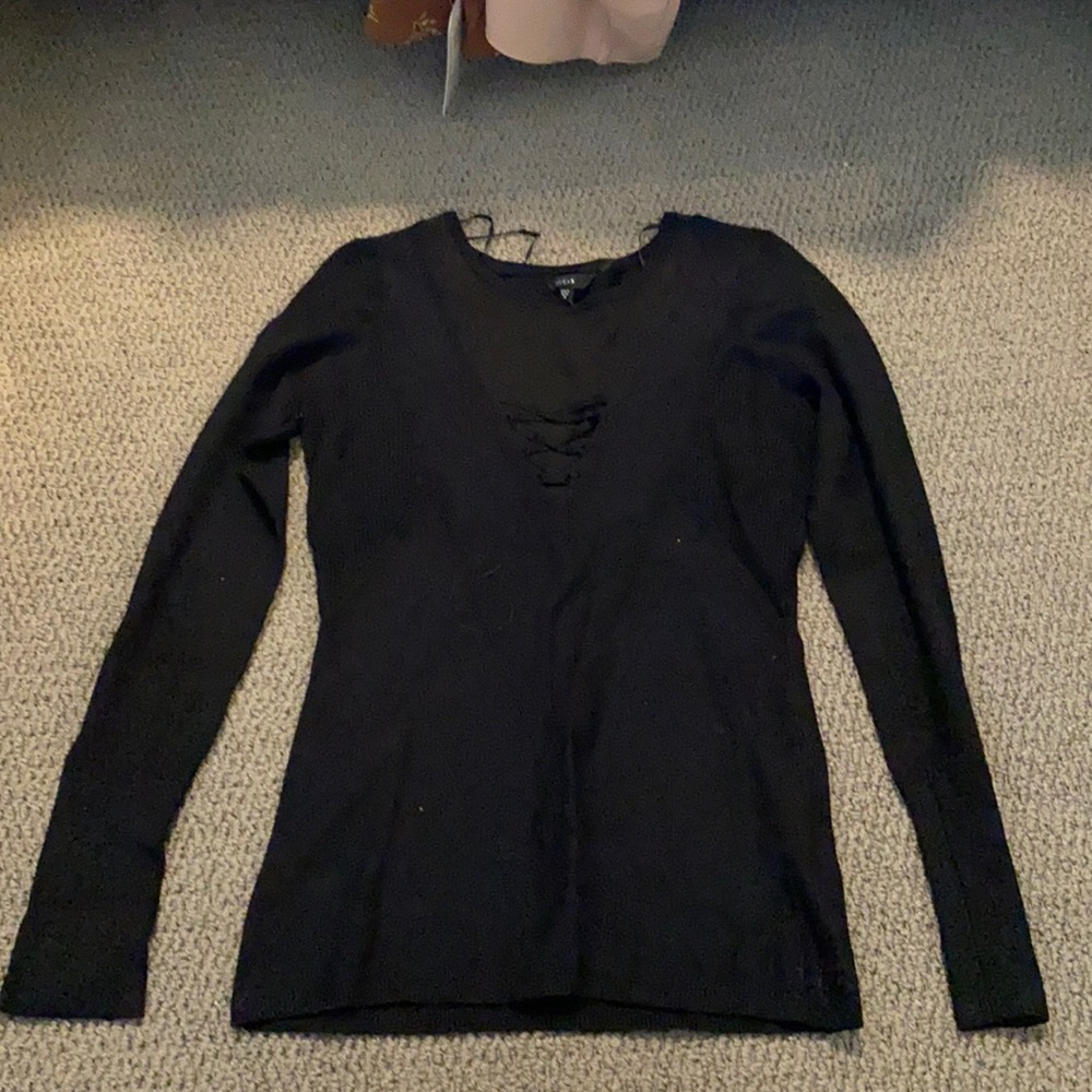 Guess black sweater w/ transparent panel & ribbon